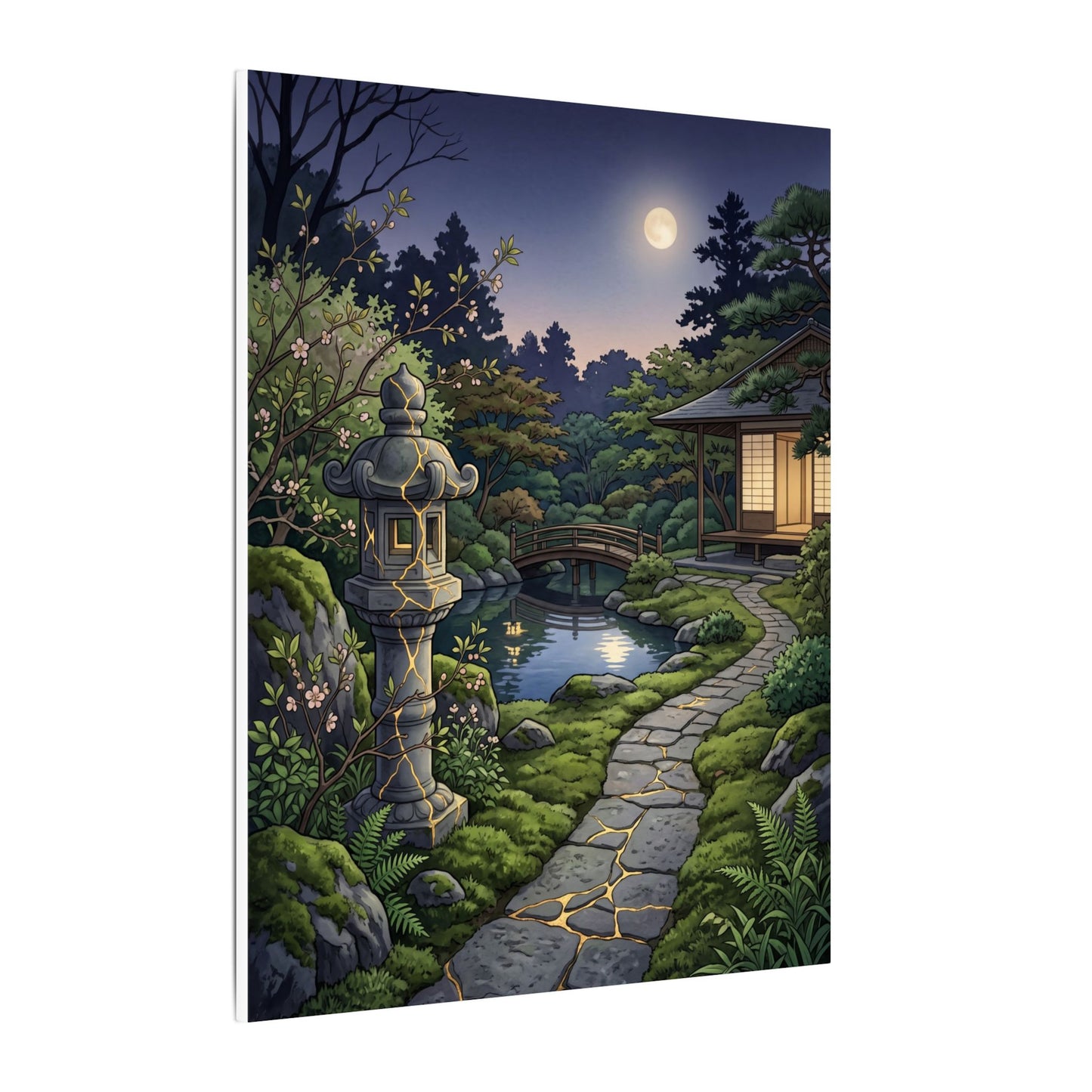 Spring Moonlit Garden Gold Vein Canvas Art | Resilient Decor