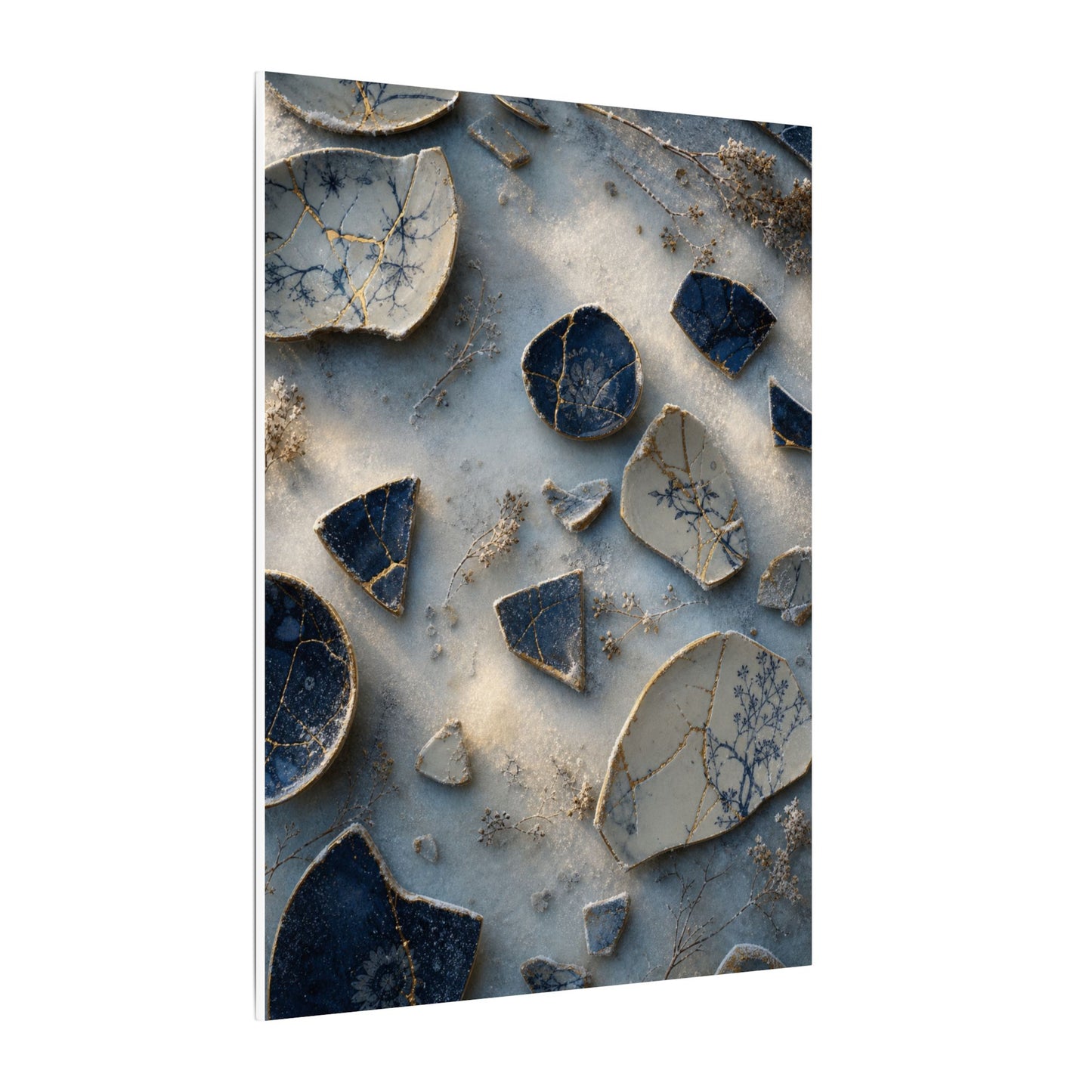 Broken Pottery Canvas Art | Winter Kintsugi Gold Vein Art