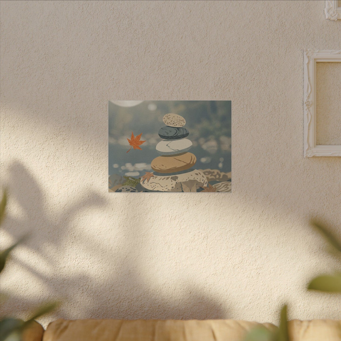 Warm River Stones Canvas Art - Japanese Pattern Japandi