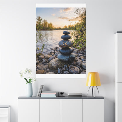 Kintsugi River Stones in Golden Hour | Gold Vein Canvas Art