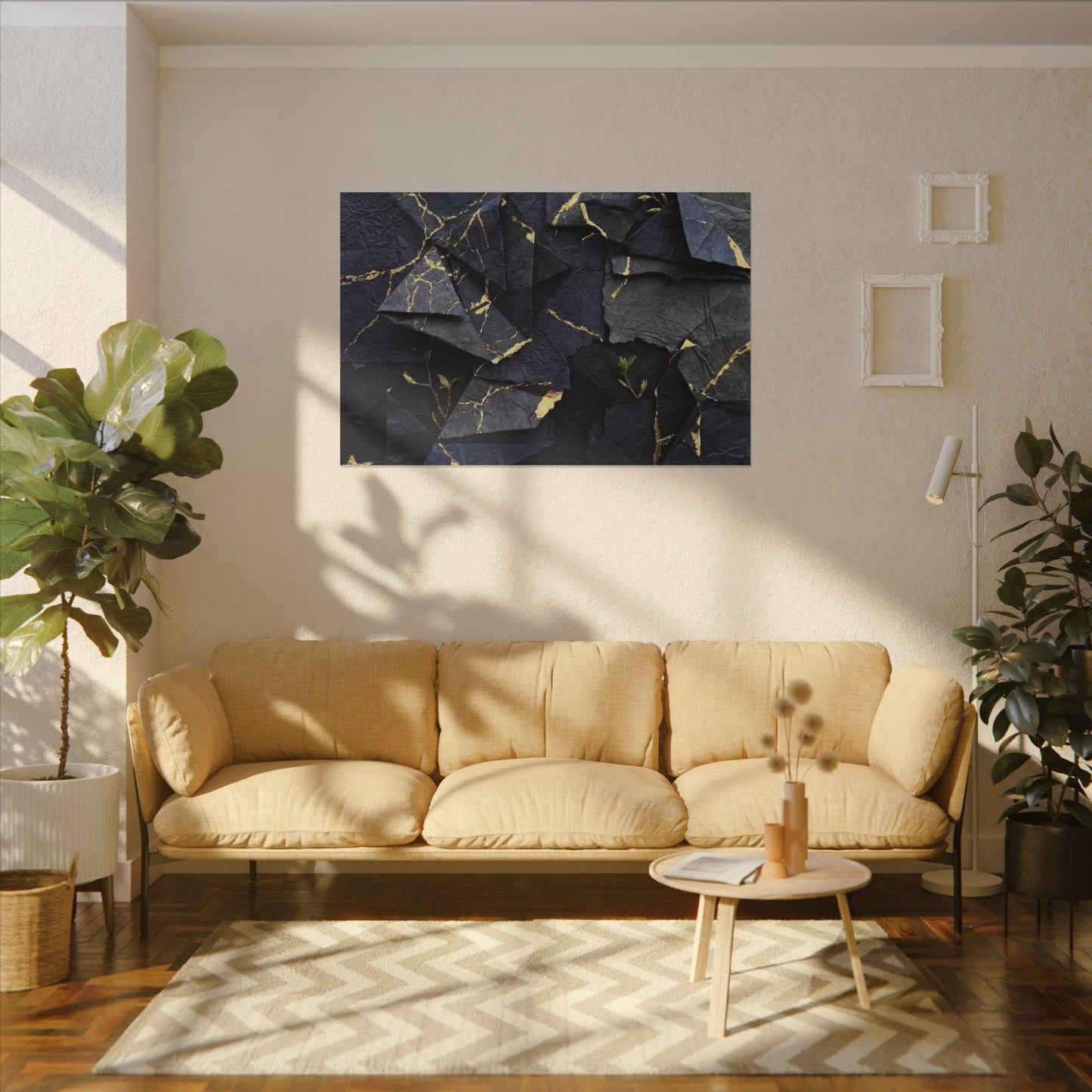 Beautiful Paper Fold Canvas Art - Crackle Gold Kintsugi
