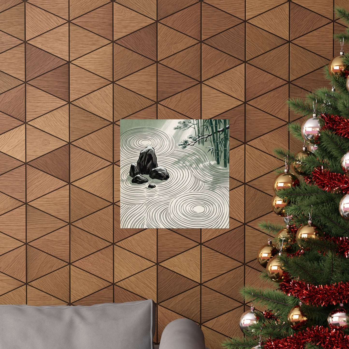 Winter Rock Garden Ukiyo E Inspired Wall Art Print | Calm Decor
