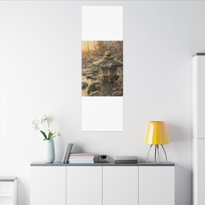 Winter Stone Lantern Watercolor Canvas Art | Earthy Decor