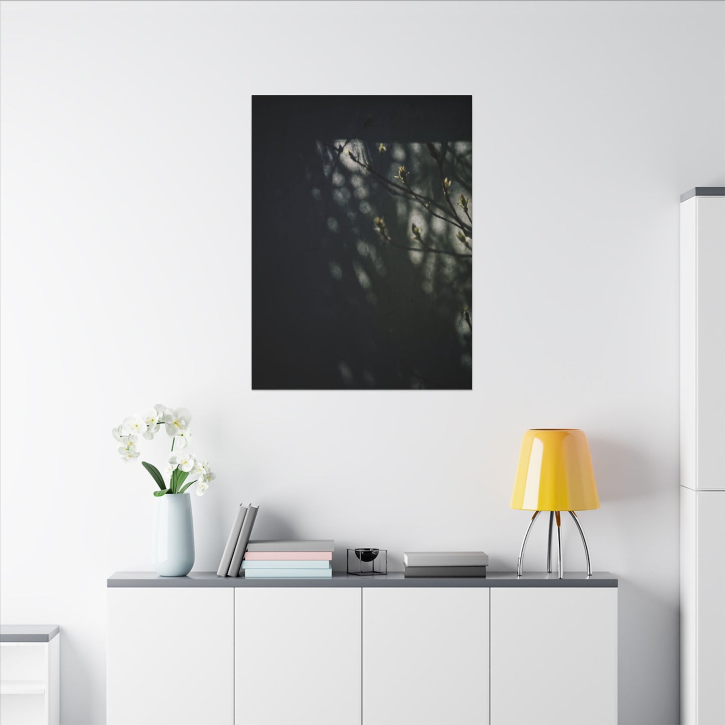 Dark Japandi Shoji Screen in Dappled | Moody Minimal Canvas Art