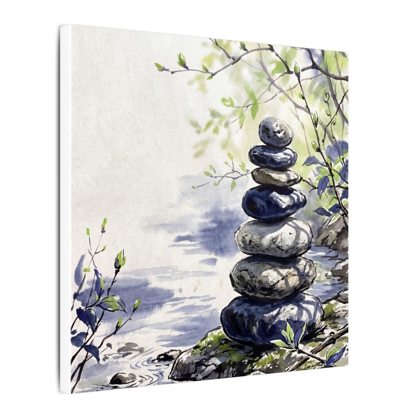 River Stones Sumi E Canvas Art | Serene Zen Art