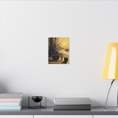 Tea Ceremony Sumi E Canvas Art | Contemplative Zen Art