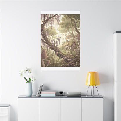 Summer Wisteria Mushroom Illustration Canvas Art | Enchanting Decor