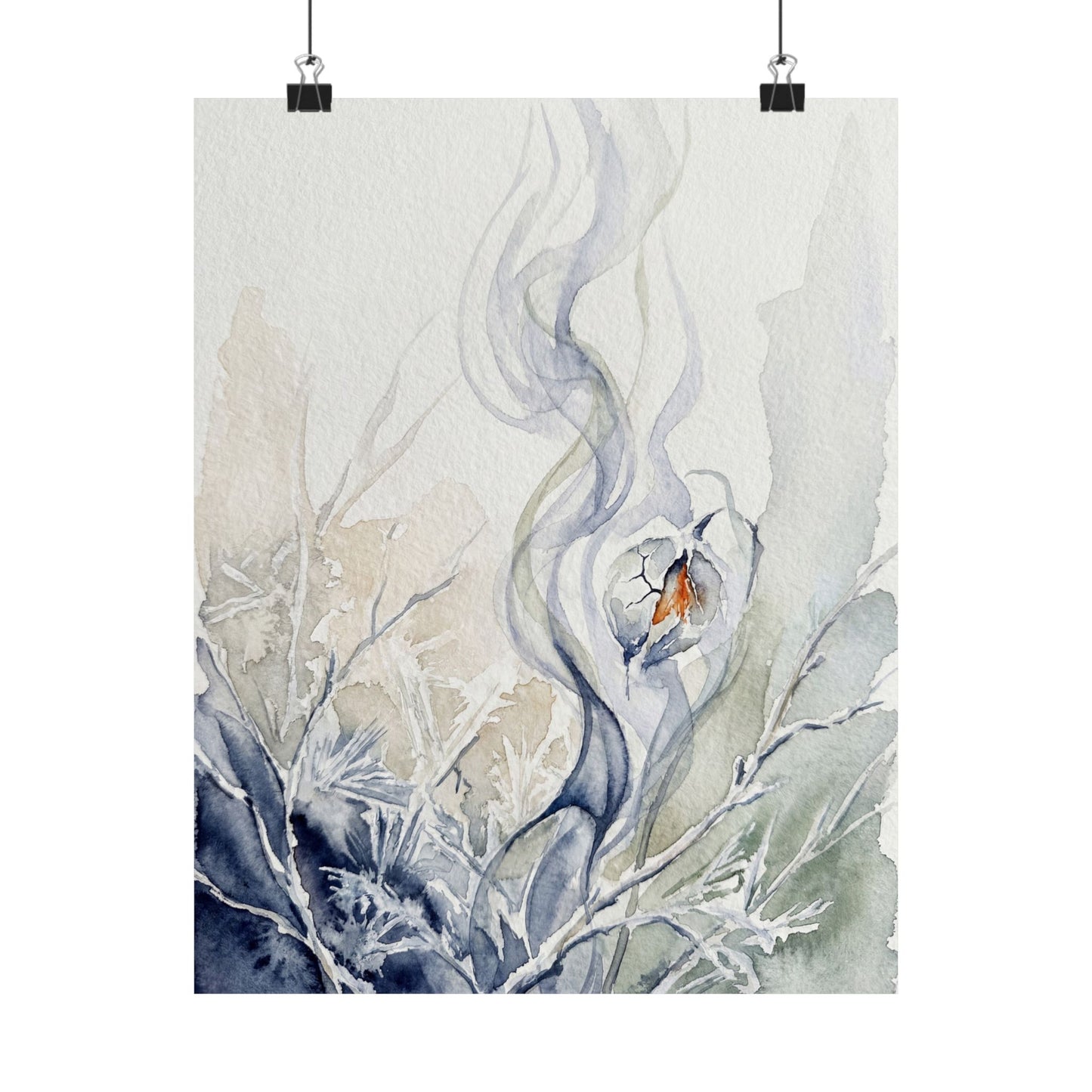 Incense Smoke Watercolor Wall Art Print | Elegant Japandi Art Art Print