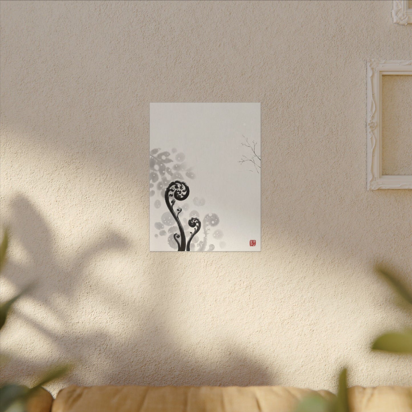Winter Fern Unfurling Ukiyo E Inspired Canvas Art | Peaceful Decor