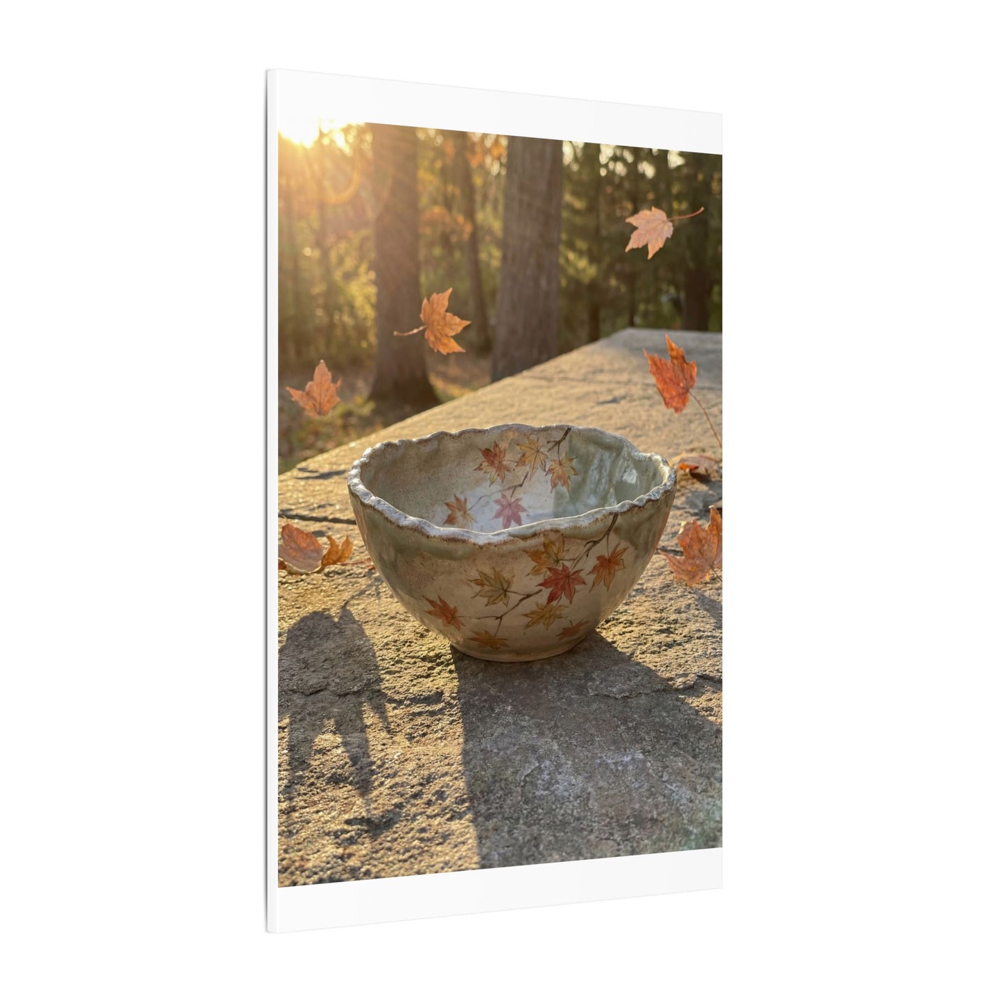 Japandi Ceramic Bowl in Golden Hour | Japanese Pattern Canvas Art