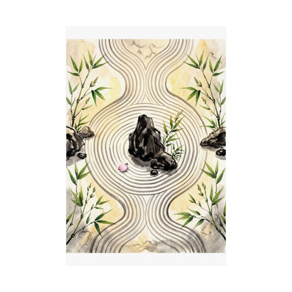 Serene Rock Garden Wall Art Print - Sumi E Zen