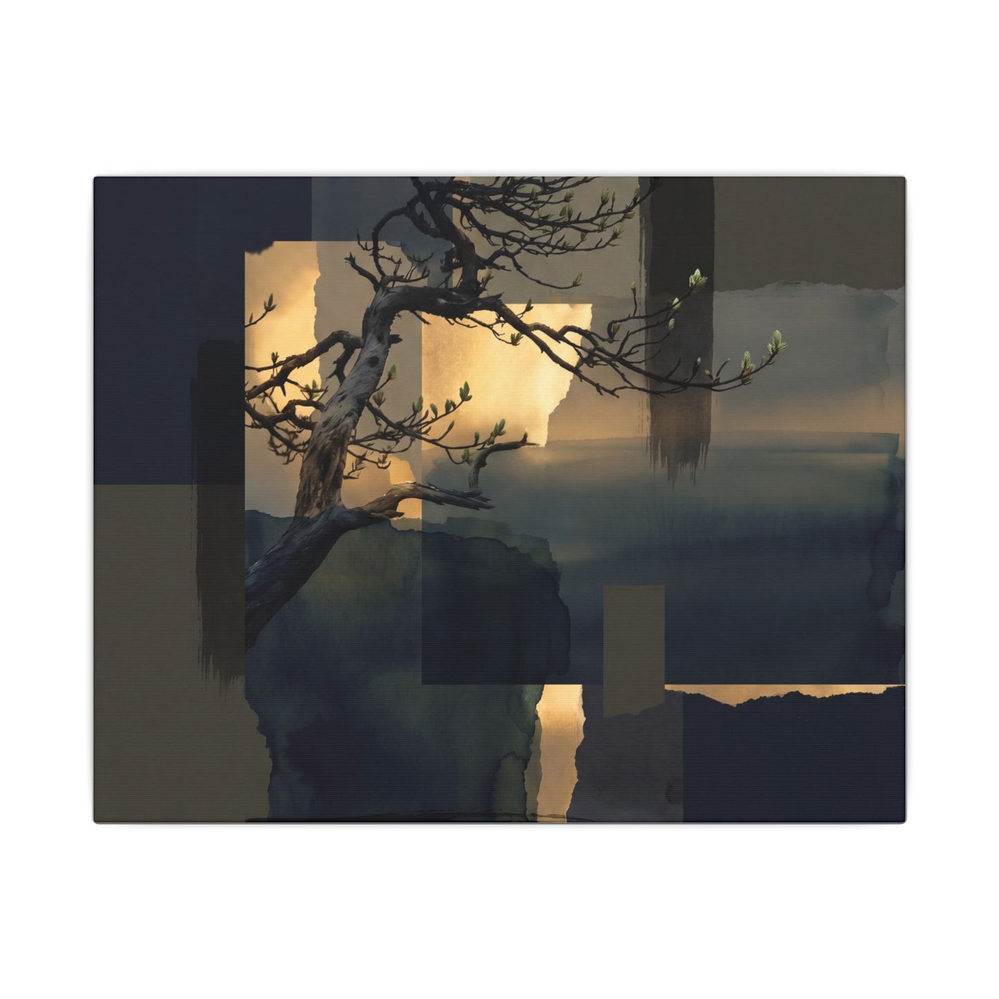 Golden Hour Pine Tree Canvas Art - Dark Japandi Kanso