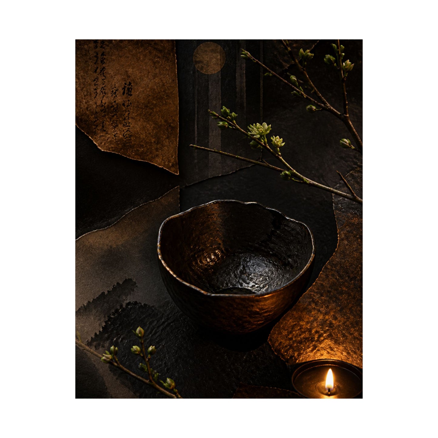 Moody Ceramic Bowl Wall Art Print - Shadow Zen Dark Japandi