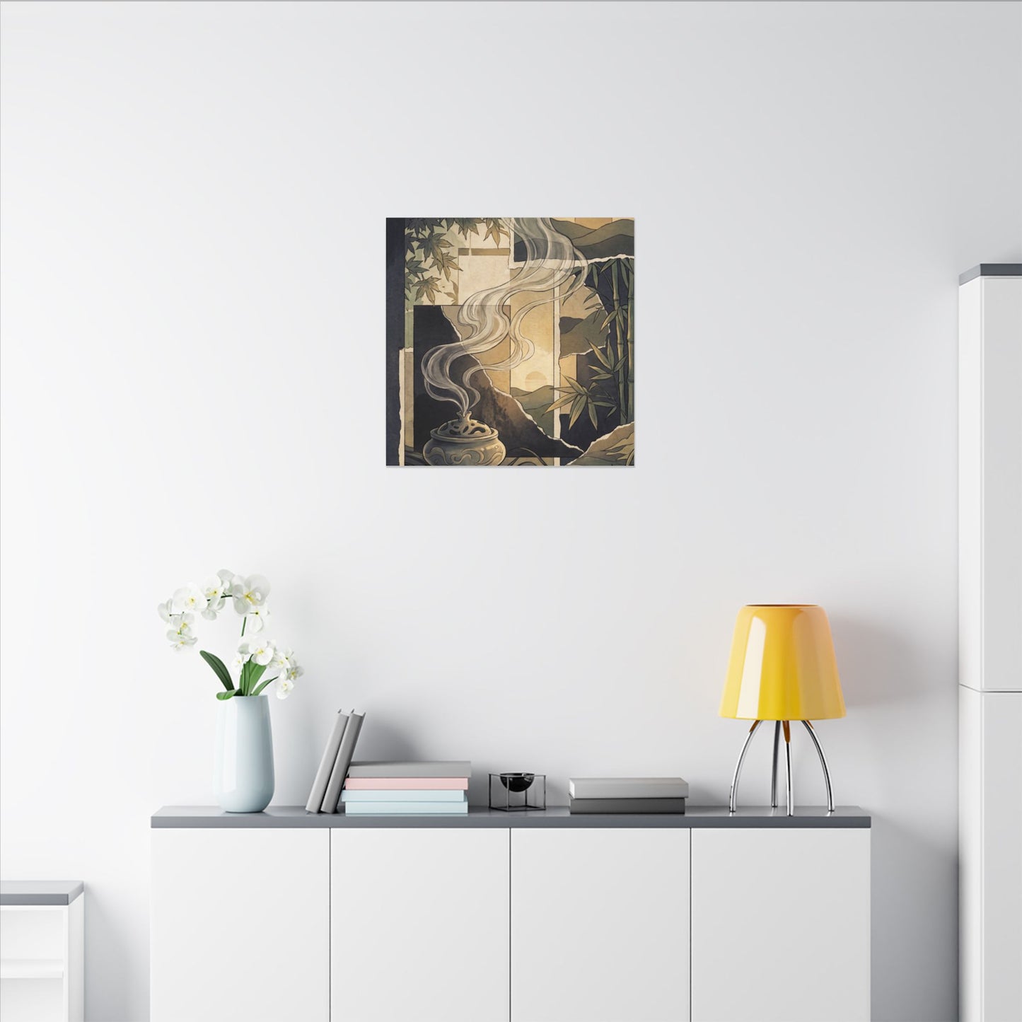 Tranquil Incense Smoke Canvas Art - Ukiyo E Inspired Zen