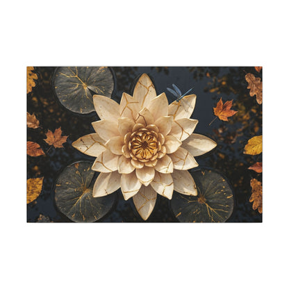 Kintsugi Lotus Flower in Dappled | Gold Repair Canvas Art