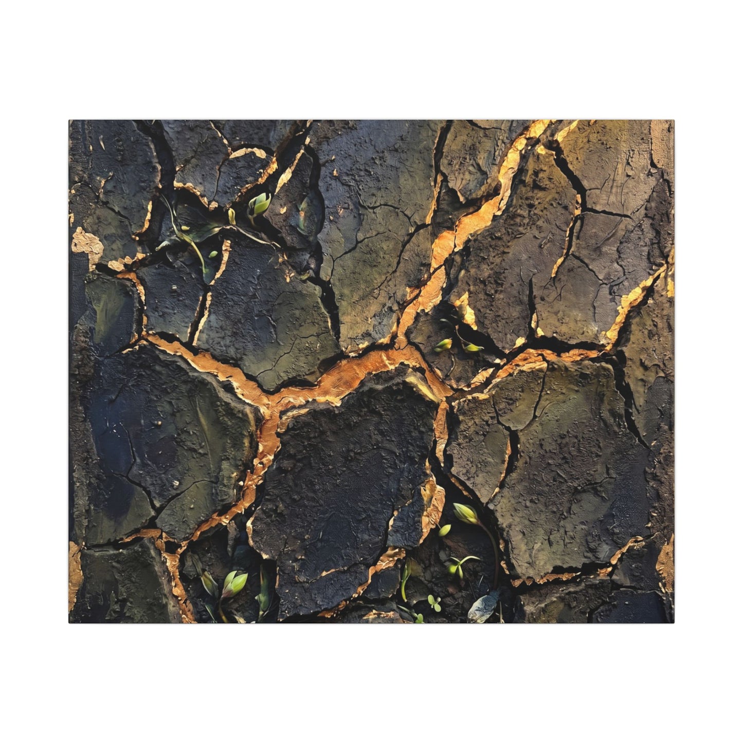 Cracked Earth Spring Canvas Art | Dark Japandi Atmospheric Design