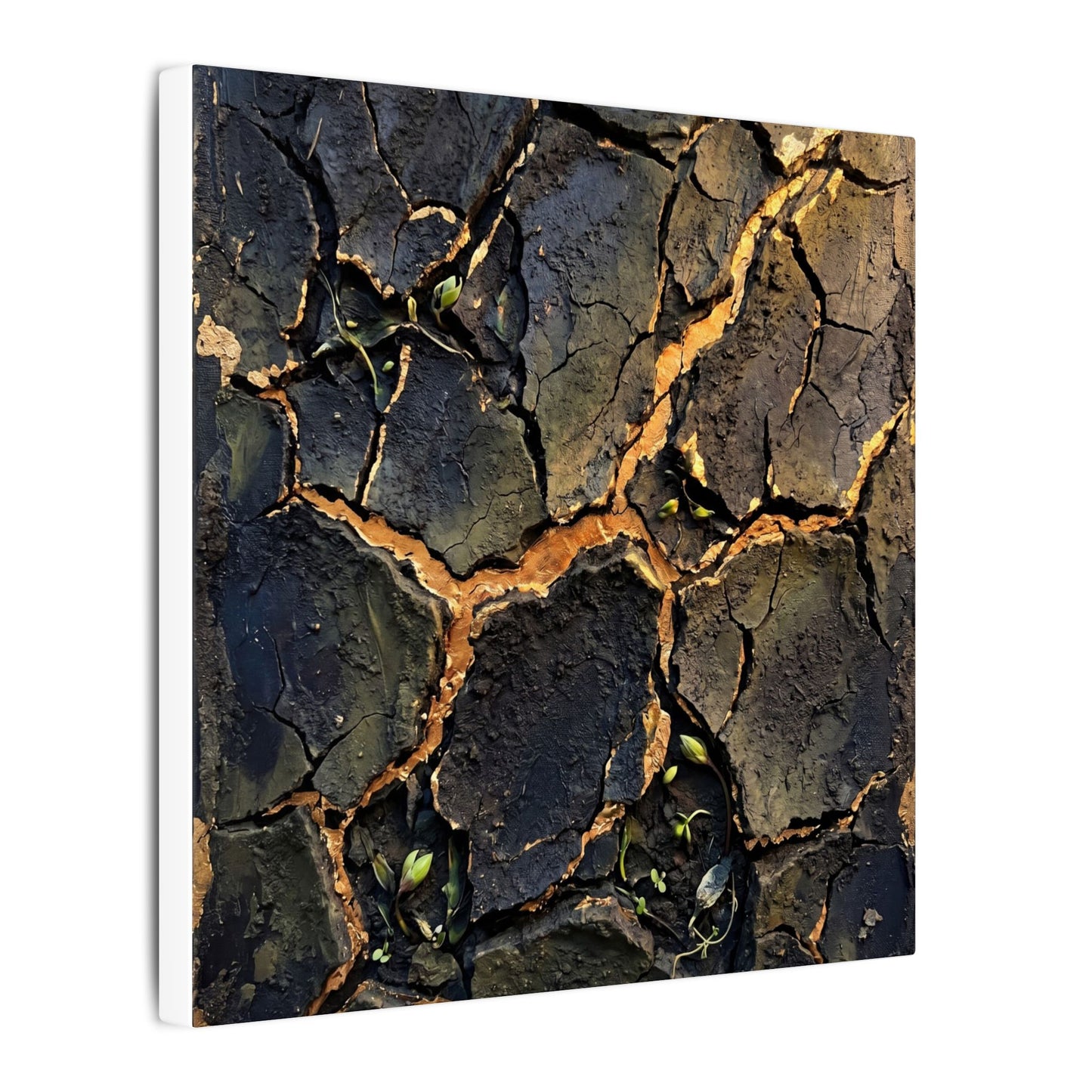 Cracked Earth Spring Canvas Art | Dark Japandi Atmospheric Design