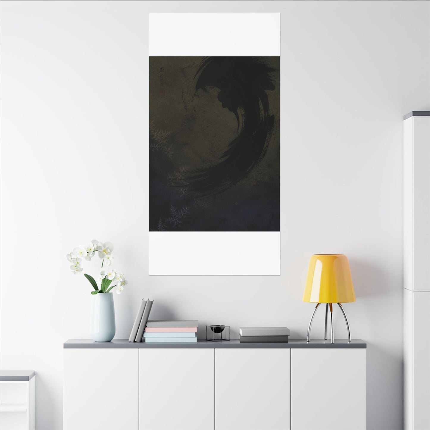 Seijaku Ink Brushstroke Canvas Art - Dark Japandi Moody Minimal