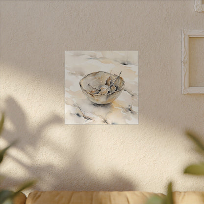 Ceramic Bowl Canvas Art | Winter Japandi Watercolor Art