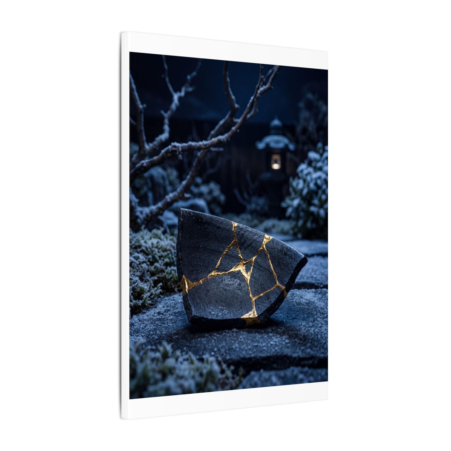 Moonlit Garden Winter Canvas Art | Kintsugi Artful Design
