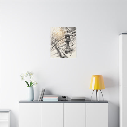 Golden Hour Stone Lantern Canvas Art - Japandi Kanso