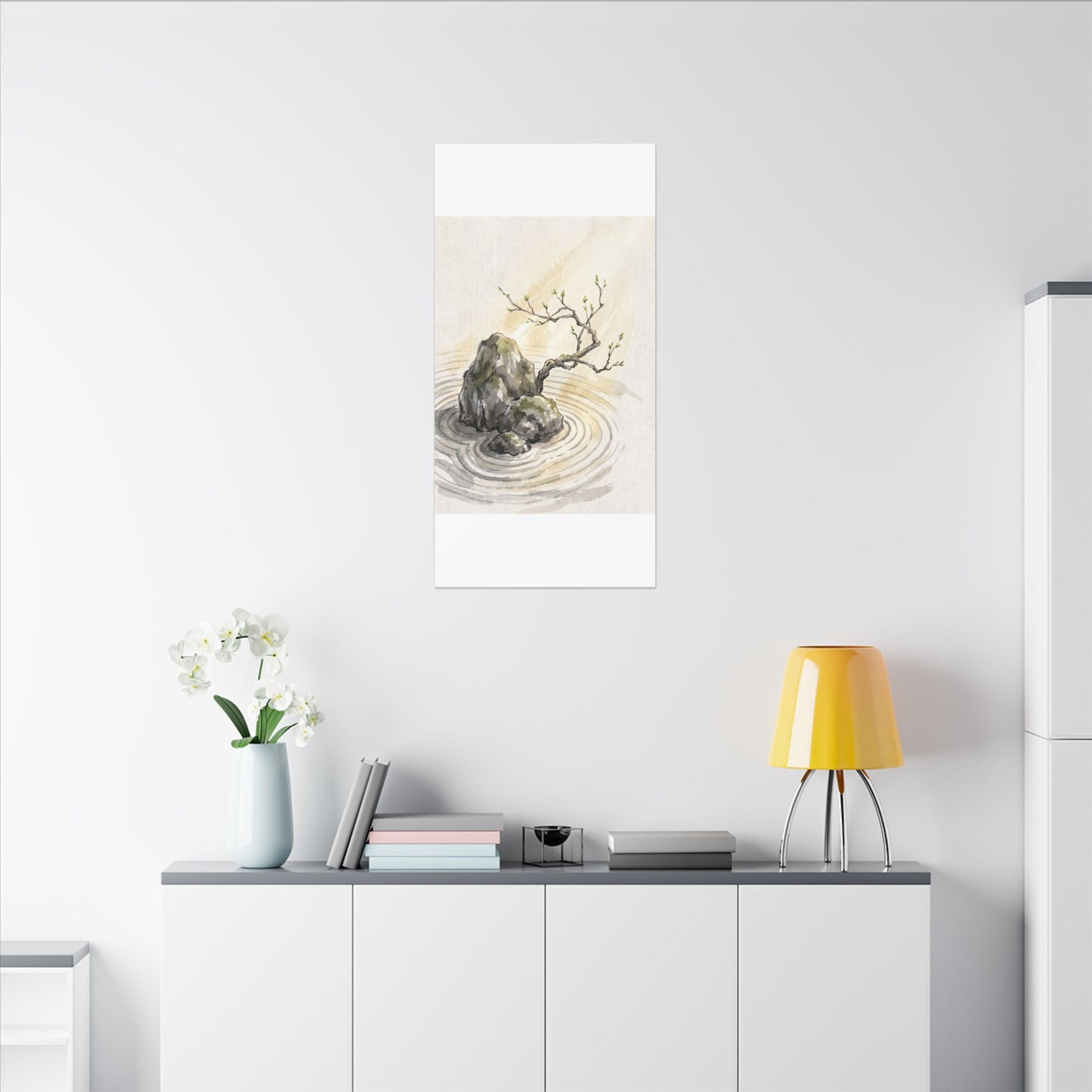 Serene Rock Garden Canvas Art - Sumi E Zen