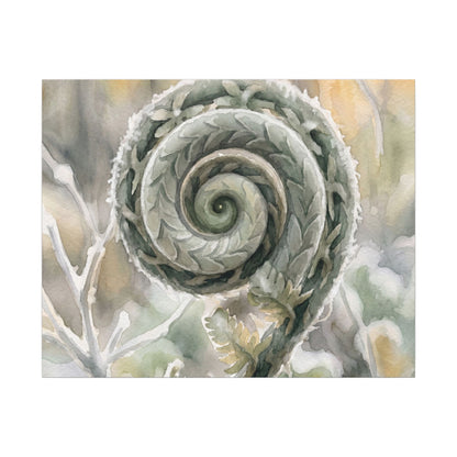 Winter Fern Unfurling Watercolor Canvas Art | Cozy Decor