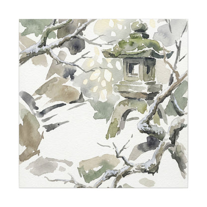 Elegant Stone Lantern Canvas Art - Watercolor Japandi