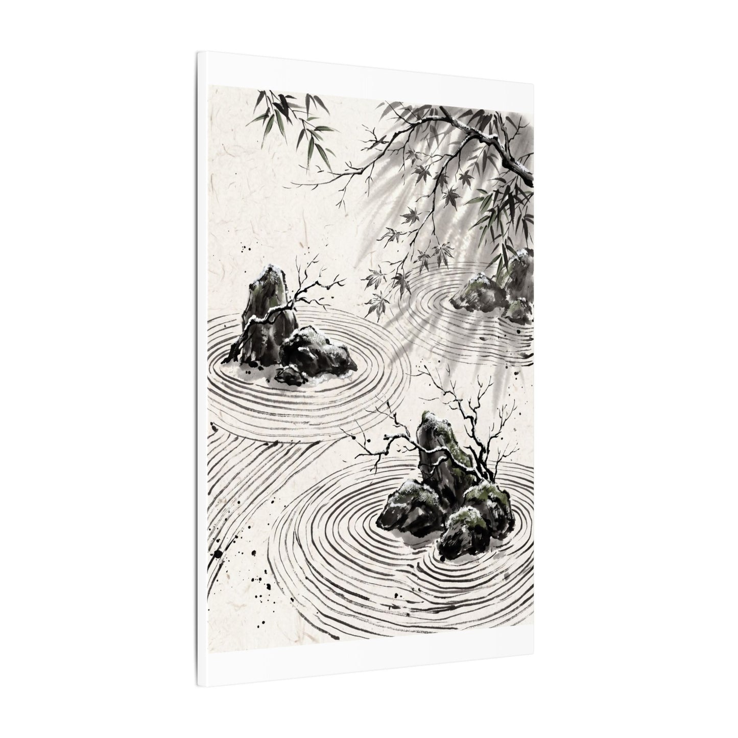 Rock Garden Canvas Art | Winter Zen Sumi E Art