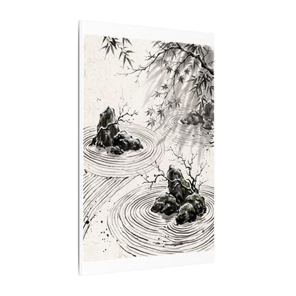 Rock Garden Canvas Art | Winter Zen Sumi E Art