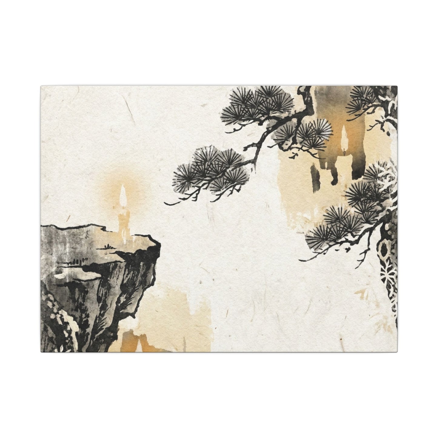 Japandi Pine Tree in Candlelight | Japanese Pattern Canvas Art