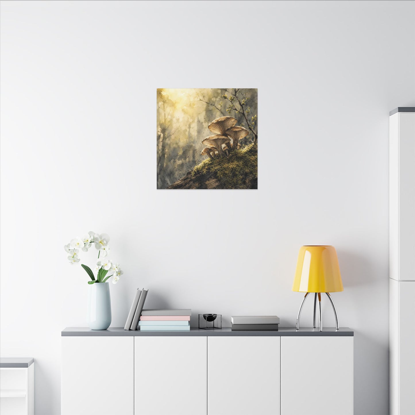 Wild Mushrooms Canvas Art | Spring Japandi Watercolor Art