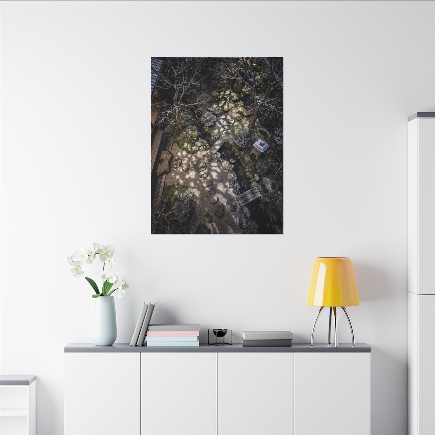 Moonlit Garden Japanese Pattern Canvas Art | Elegant Japandi Art