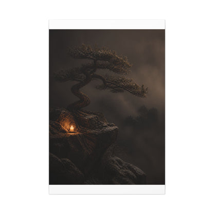 Pine Tree Shadow Zen Canvas Art | Luxurious Dark Japandi Art