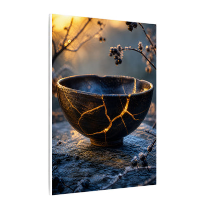 Ceramic Bowl Canvas Art | Winter Kintsugi Gold Repair Art