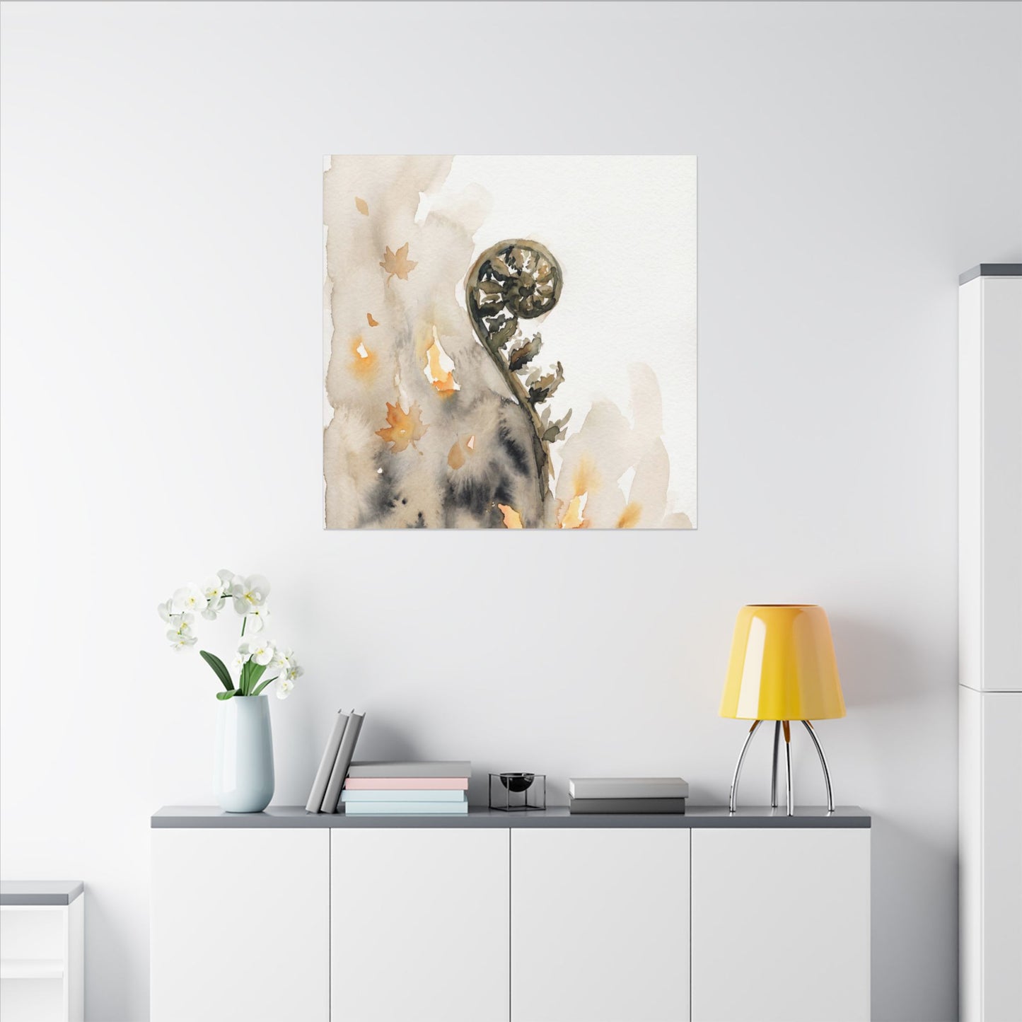 Fern Unfurling Watercolor Canvas Art | Earthy Japandi Art