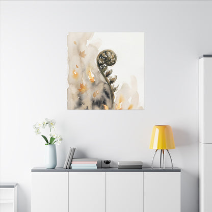 Fern Unfurling Watercolor Canvas Art | Earthy Japandi Art