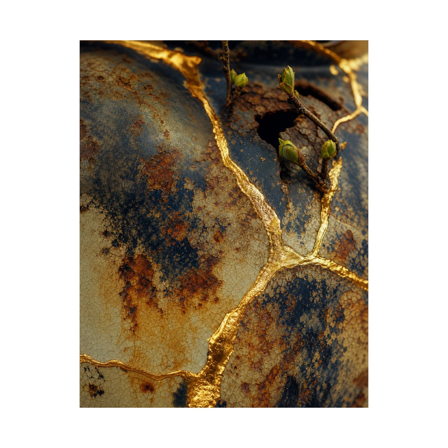 Healing Rust Patina Wall Art Print - Crackle Gold Kintsugi
