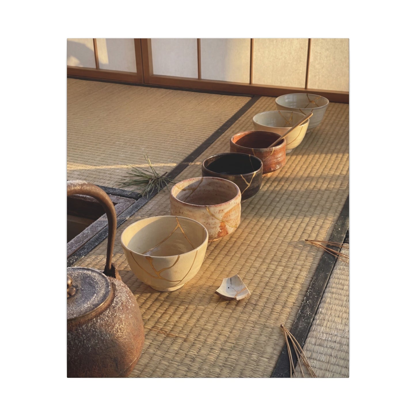 Kintsugi Tea Ceremony in Golden Hour | Gold Repair Canvas Art