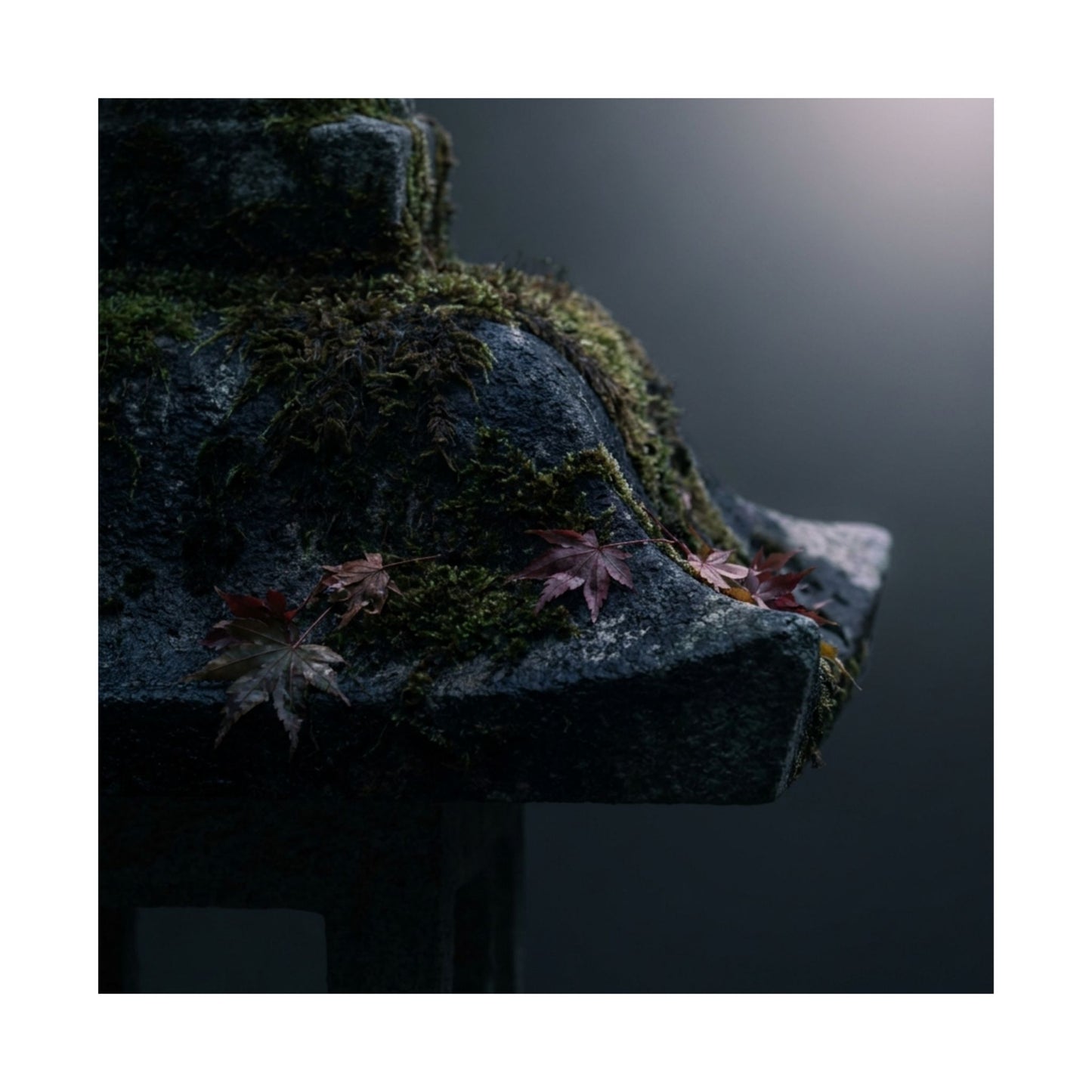 Stone Lantern Autumn Wall Art Print | Dark Japandi Sophisticated Design