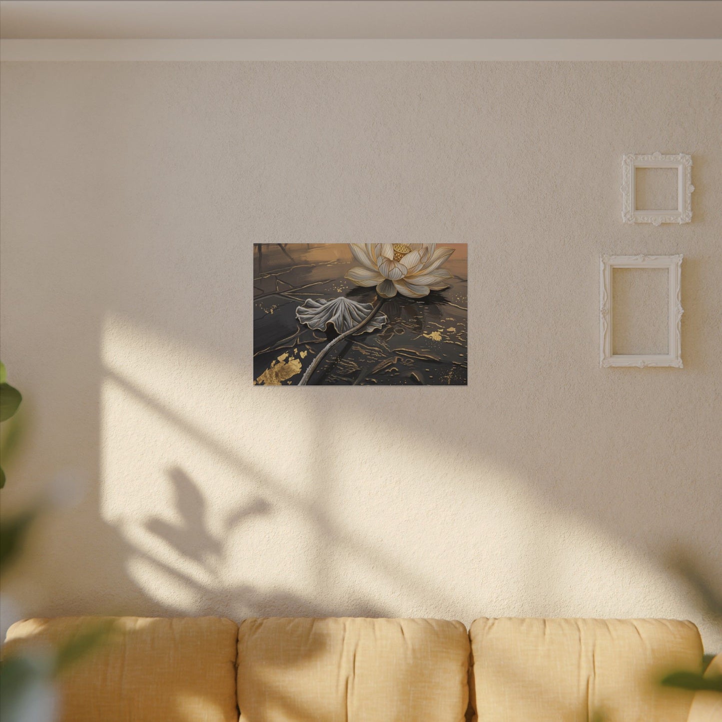 Kintsugi Lotus Flower in Golden Hour | Gold Vein Canvas Art