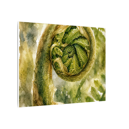 Japandi Fern Unfurling in Dappled | Watercolor Canvas Art