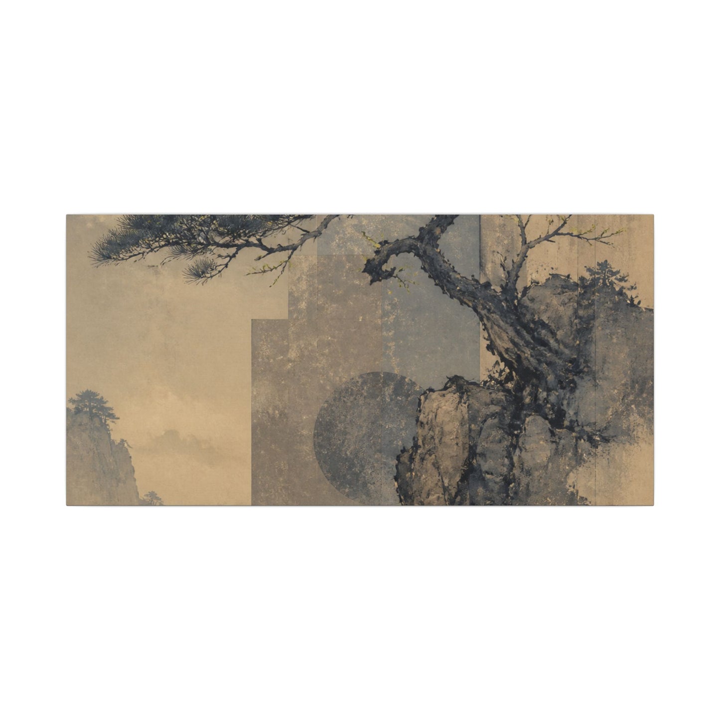 Japandi Pine Tree in Moonlight | Japanese Pattern Canvas Art