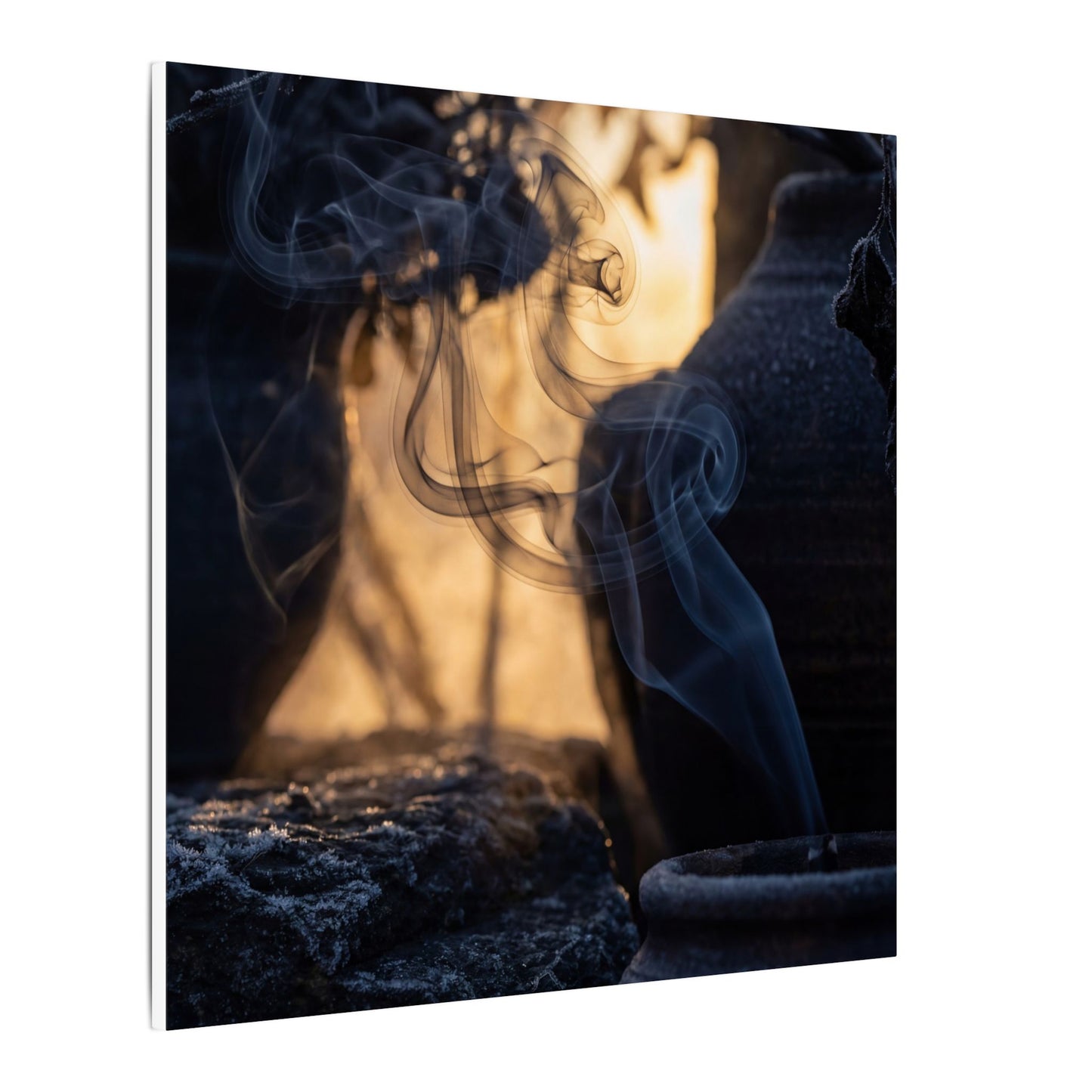Incense Smoke Canvas Art | Winter Dark Japandi Shadow Zen Art