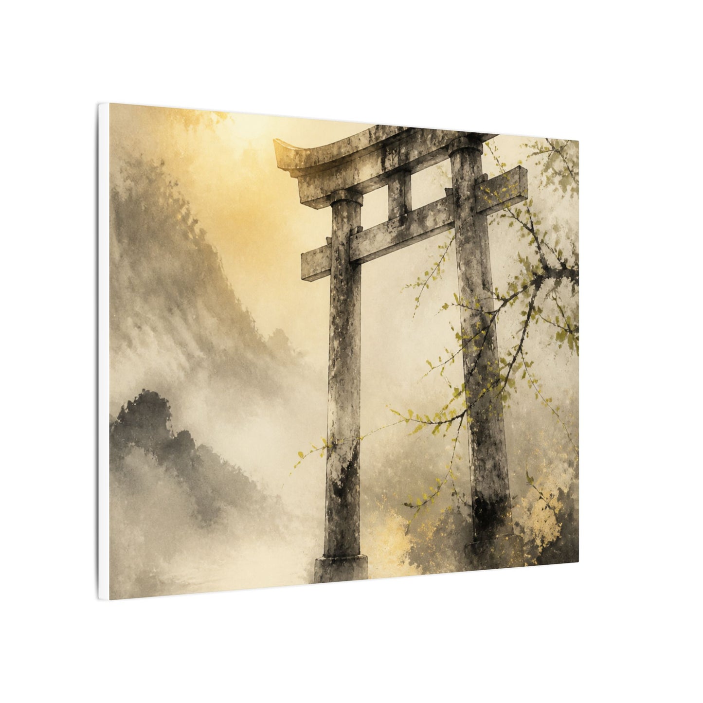 Spring Torii Gate Sumi E Canvas Art | Tranquil Decor