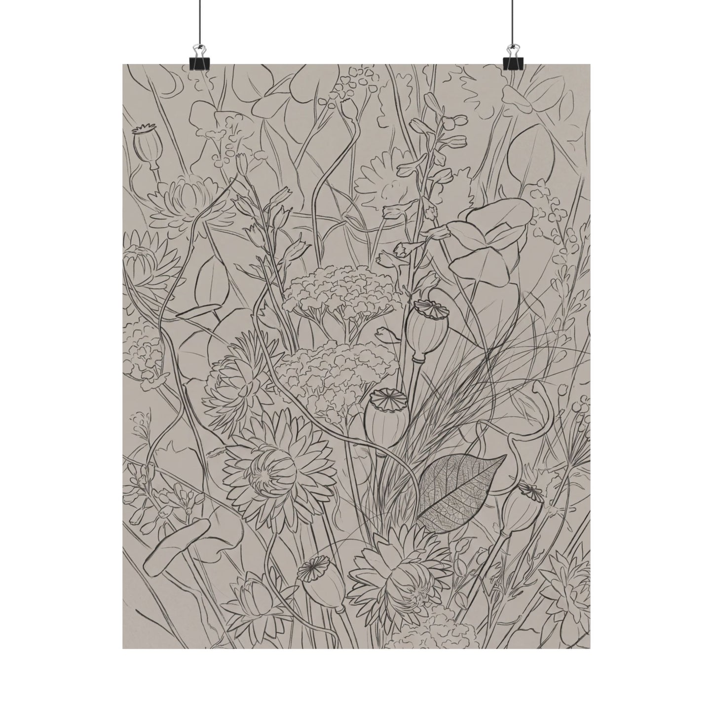Summer Dried Flowers Minimal Line Wall Art Print | Cozy Decor