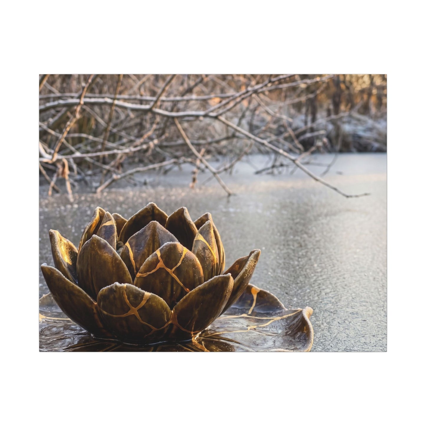Lotus Flower Gold Repair Canvas Art | Beautiful Kintsugi Art