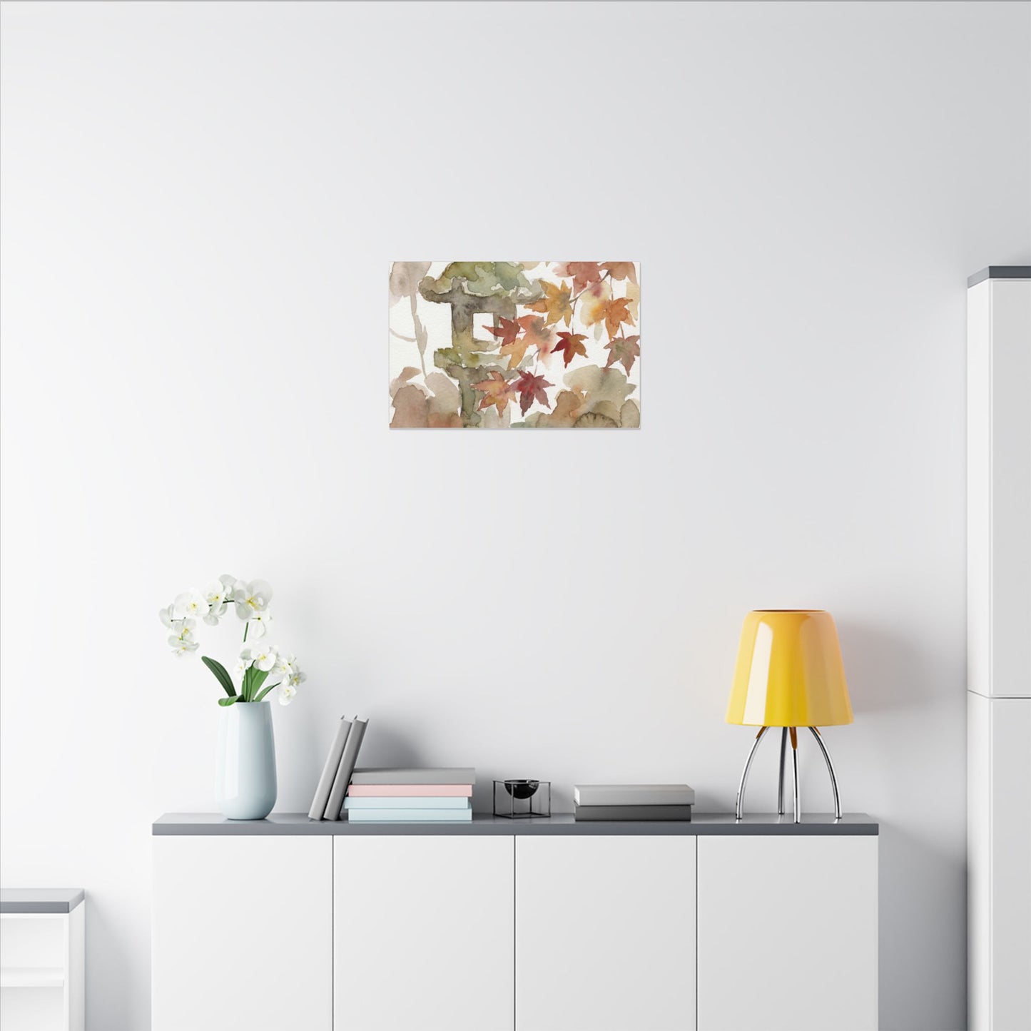 Stone Lantern Watercolor Canvas Art | Earthy Japandi Art