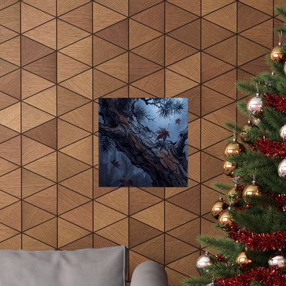 Kanso Pine Tree Wall Art Print - Dark Japandi Shadow Zen