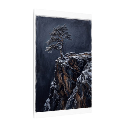 Dark Japandi Pine Tree in Dawn | Dark Texture Canvas Art
